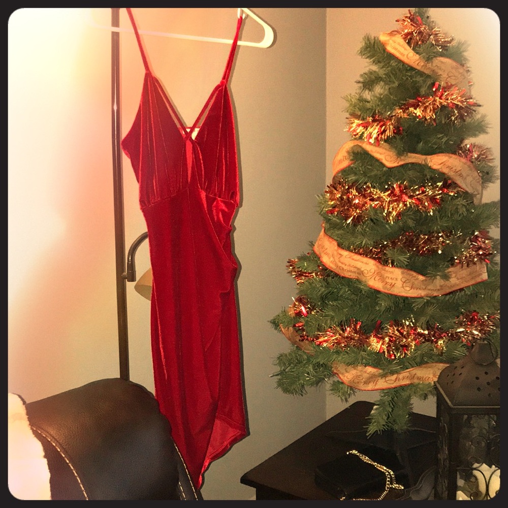 Asymmetrical Red Midi-Dress